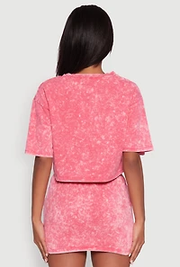Womens Trendy Mineral Wash Entire Vibe Graphic Oversized Tee, Pink,