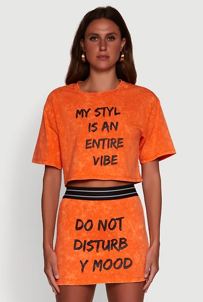 Trendy Mineral Wash Entire Vibe Graphic Oversized Tee