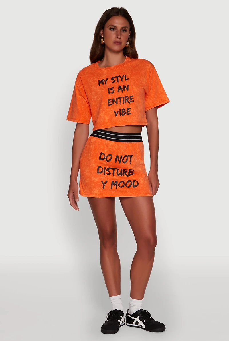 Womens Trendy Mineral Wash Entire Vibe Graphic Oversized Tee, Orange, Size M