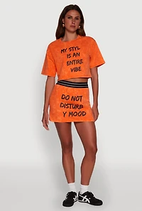 Womens Trendy Mineral Wash Entire Vibe Graphic Oversized Tee, Orange, Size M