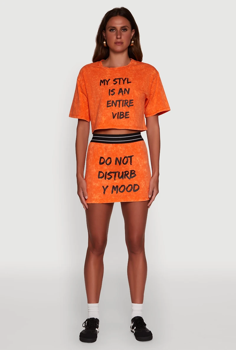 Womens Trendy Mineral Wash Entire Vibe Graphic Oversized Tee, Orange, Size M