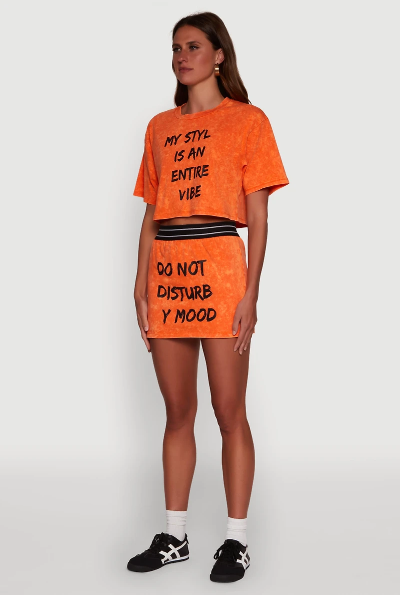 Womens Trendy Mineral Wash Entire Vibe Graphic Oversized Tee, Orange, Size M