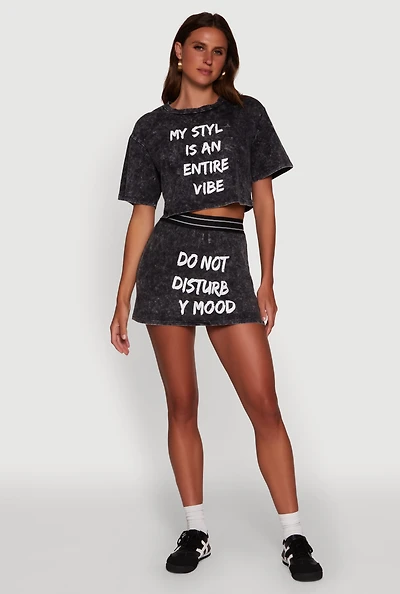 Womens Stylish Mineral Wash Do Not Disturb Graphic Skirt,