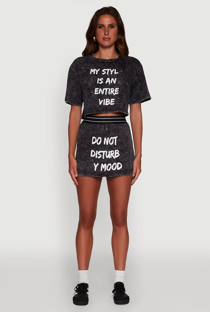 Womens Stylish Mineral Wash Do Not Disturb Graphic Skirt, Grey, Size L