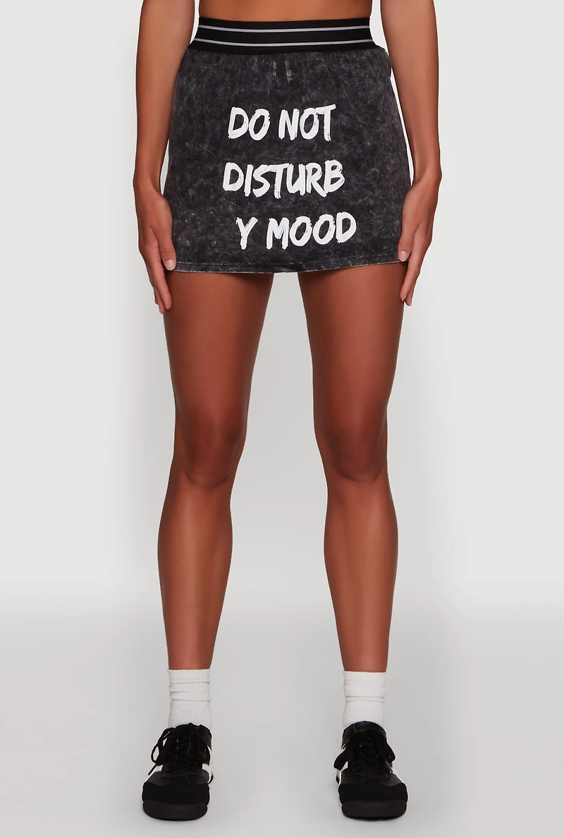 Womens Stylish Mineral Wash Do Not Disturb Graphic Skirt,