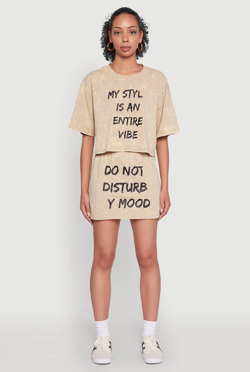 Stylish Mineral Wash Do Not Disturb Graphic Skirt