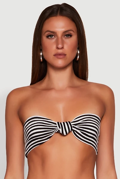 Womens Striped Knot Front Knit Bandeau Top,