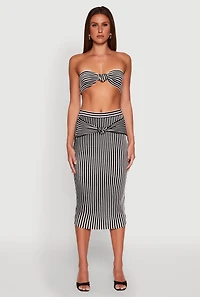 Womens Striped Knot Front Knit Bandeau Top,