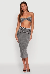 Womens Striped Knot Front Knit Bandeau Top,