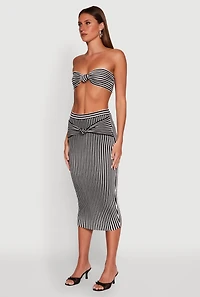 Womens Striped Knot Front Knit Bandeau Top,