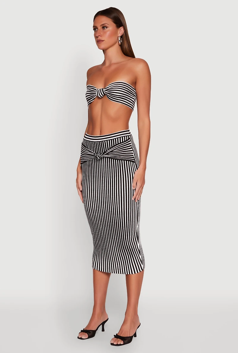 Striped Knot Front Knit Bandeau Top