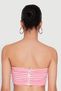 Womens Striped Knot Front Knit Bandeau Top, Pink, Size S