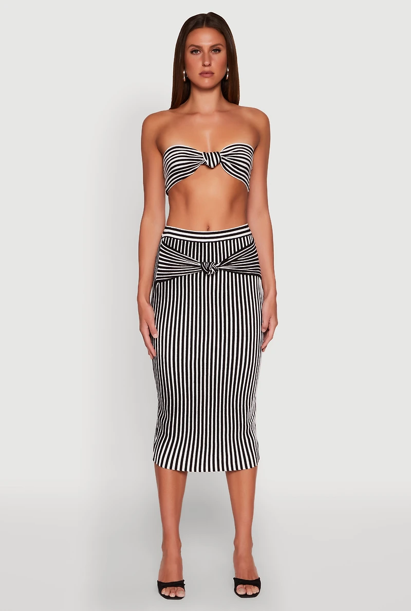 Womens Striped Knot Front Knit Pencil Skirt, Multi, Size L