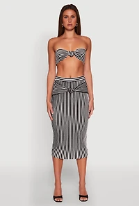 Striped Knot Front Knit Pencil Skirt
