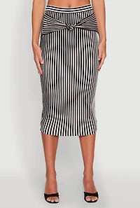 Womens Striped Knot Front Knit Pencil Skirt, Multi, Size L