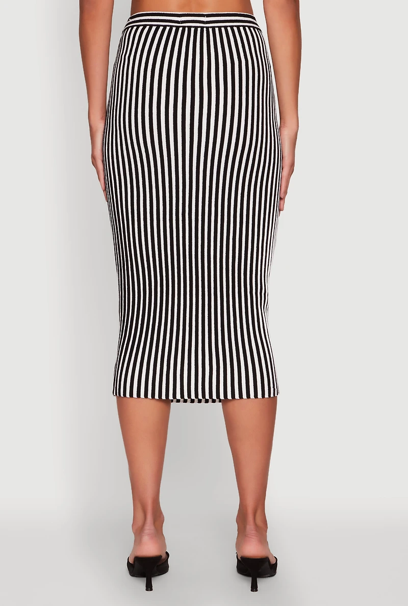 Womens Striped Knot Front Knit Pencil Skirt, L