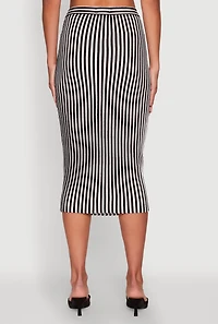 Womens Striped Knot Front Knit Pencil Skirt, L