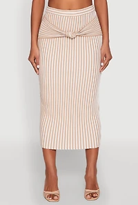 Womens Striped Knot Front Knit Pencil Skirt,