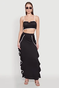 Womens Metallic Notch Neck Contrast Trim Crop Top, Black,
