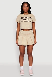 Womens Trendy Mineral Wash Stacking Bills Graphic Crop Top,