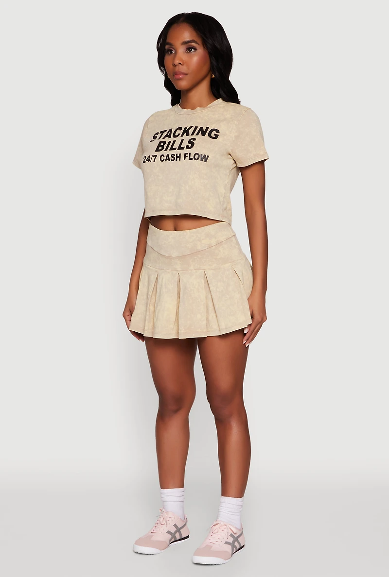 Womens Trendy Mineral Wash Stacking Bills Graphic Crop Top,