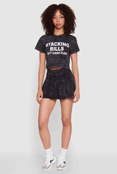 Trendy Mineral Wash High Waisted Pleated Skirt