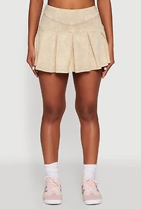 Womens Trendy Mineral Wash High Waisted Pleated Skirt, Khaki, Size M