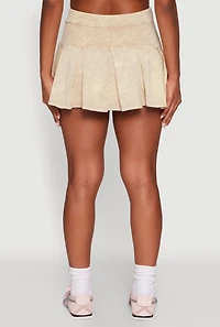 Womens Trendy Mineral Wash High Waisted Pleated Skirt, Khaki, Size M