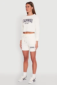 Womens California Embroidered Cropped Sweatshirt, White,