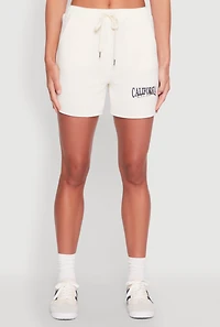 Womens California Embroidered Sweatshorts, White, Size XL