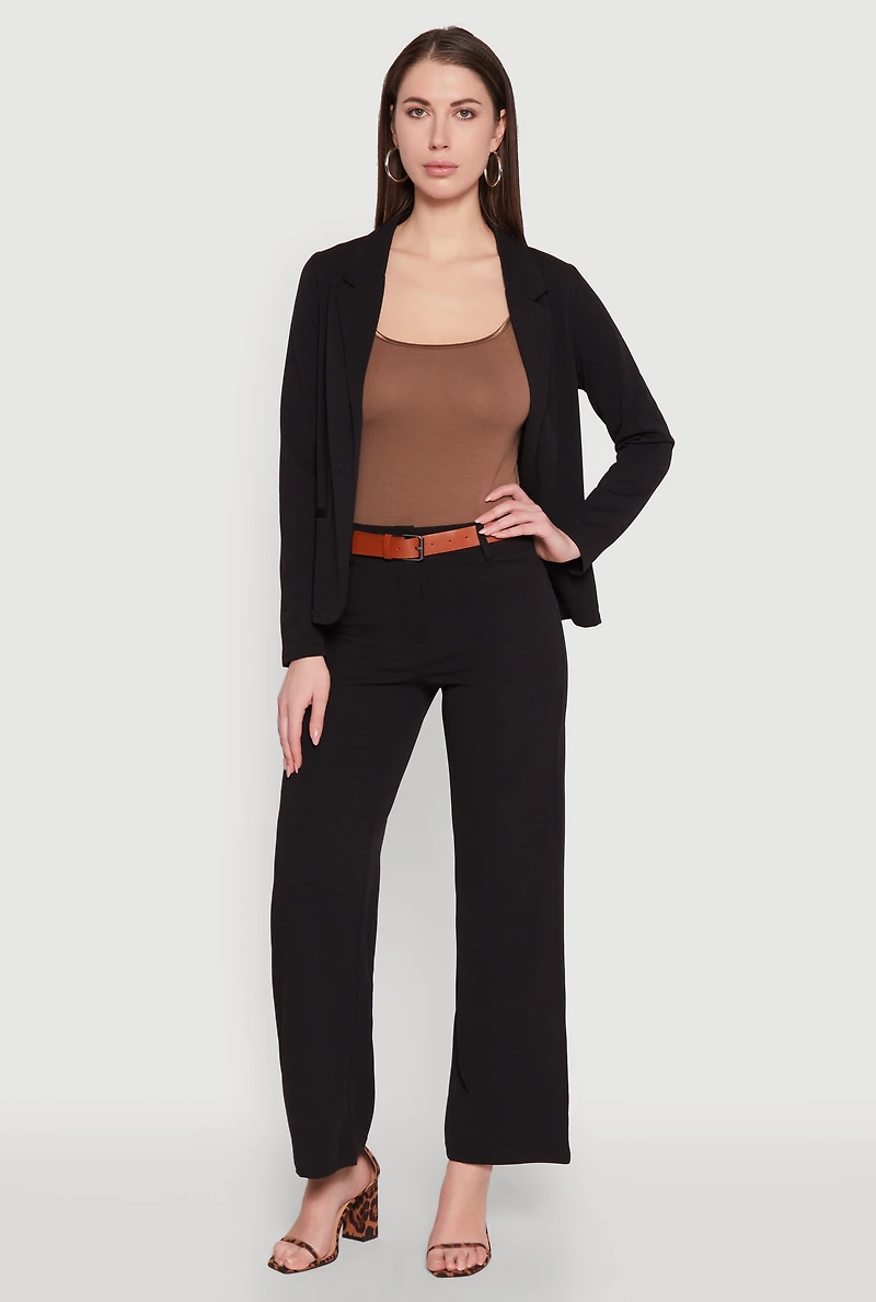 Womens Crepe Knit Belted Dress Pants, Black, Size L
