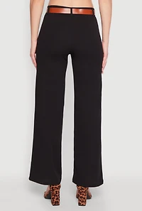 Womens Crepe Knit Belted Dress Pants, Black, Size L