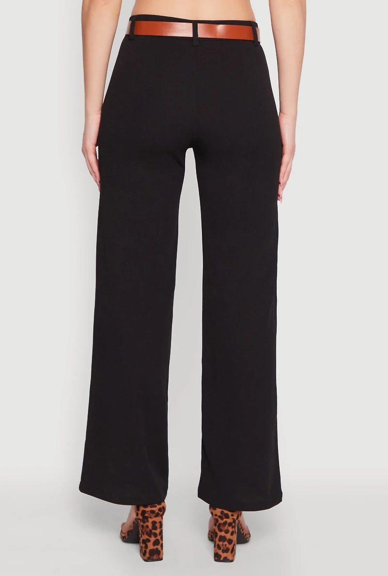 Womens Crepe Knit Belted Dress Pants, Black, Size M