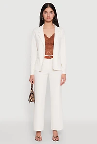 Womens Crepe Knit Belted Dress Pants, White, Size M