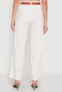 Womens Crepe Knit Belted Dress Pants, White, Size M