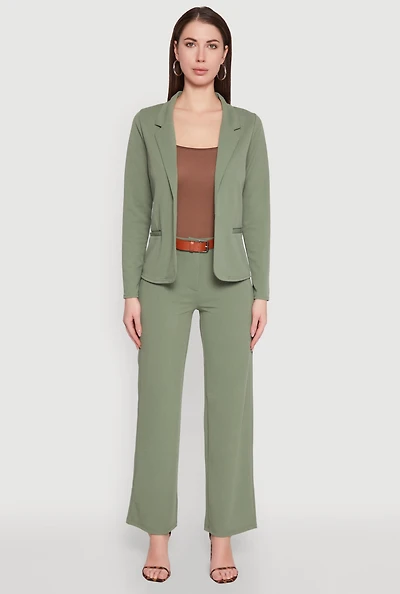 Womens Crepe Knit Belted Dress Pants,