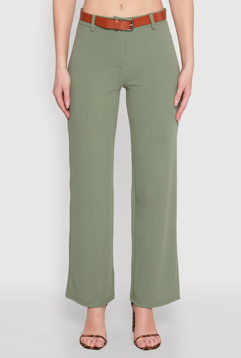 Womens Crepe Knit Belted Dress Pants,
