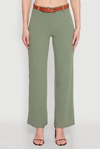 Womens Crepe Knit Belted Dress Pants,