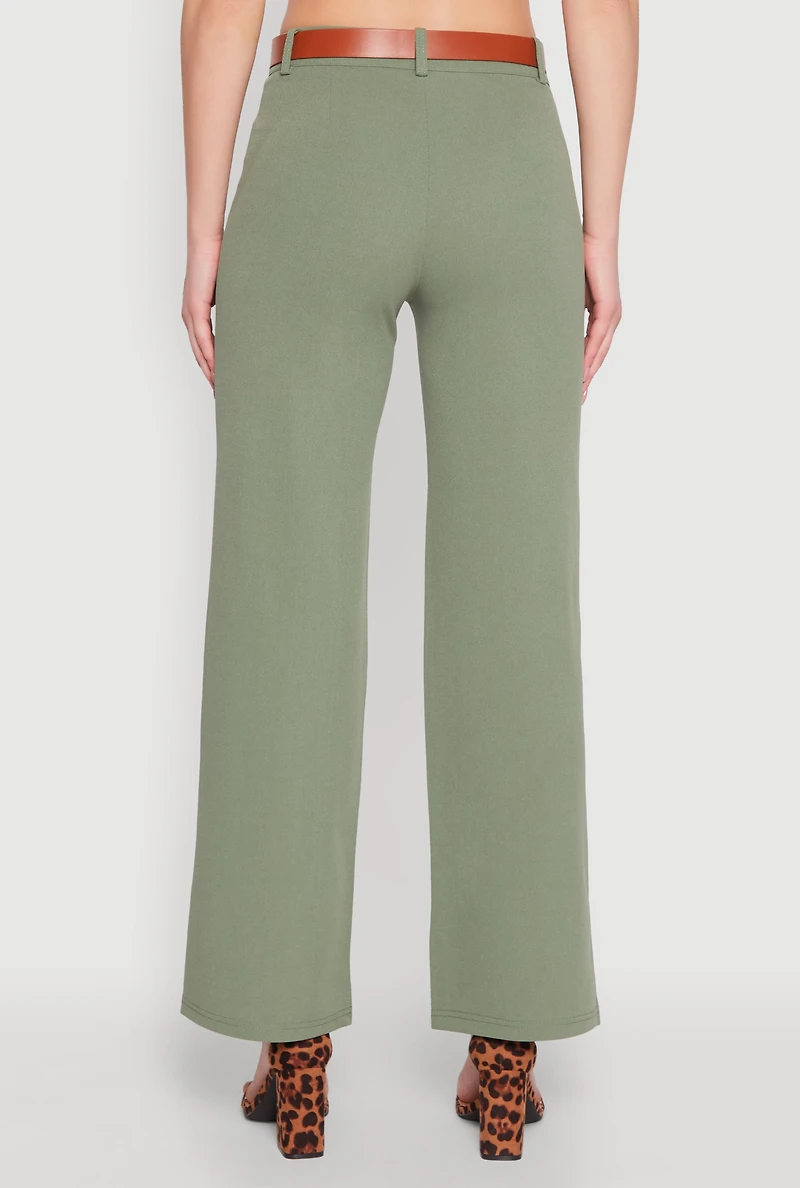 Womens Crepe Knit Belted Dress Pants,