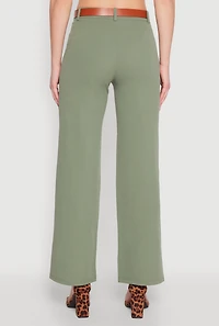 Womens Crepe Knit Belted Dress Pants,