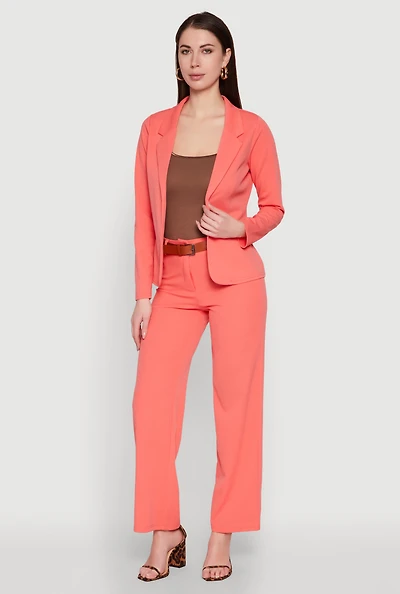 Womens Crepe Knit Belted Dress Pants, Orange, Size L
