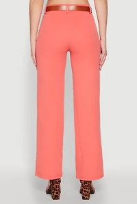 Womens Crepe Knit Belted Dress Pants, Orange, Size L