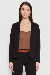Long Sleeve Crepe Knit Open Front Blazer