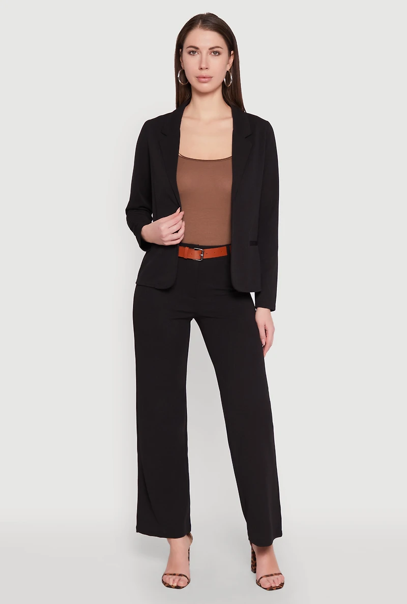 Long Sleeve Crepe Knit Open Front Blazer