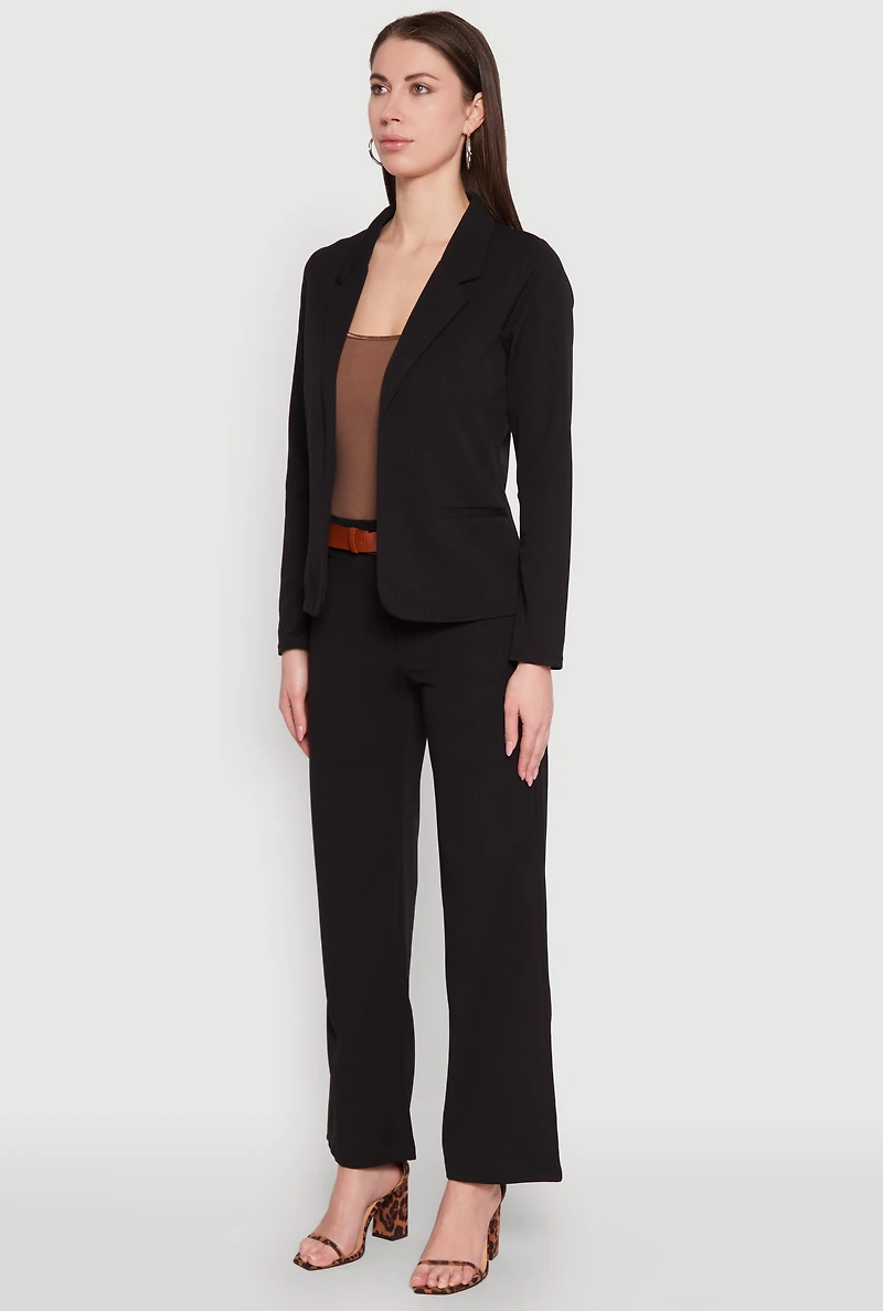 Long Sleeve Crepe Knit Open Front Blazer