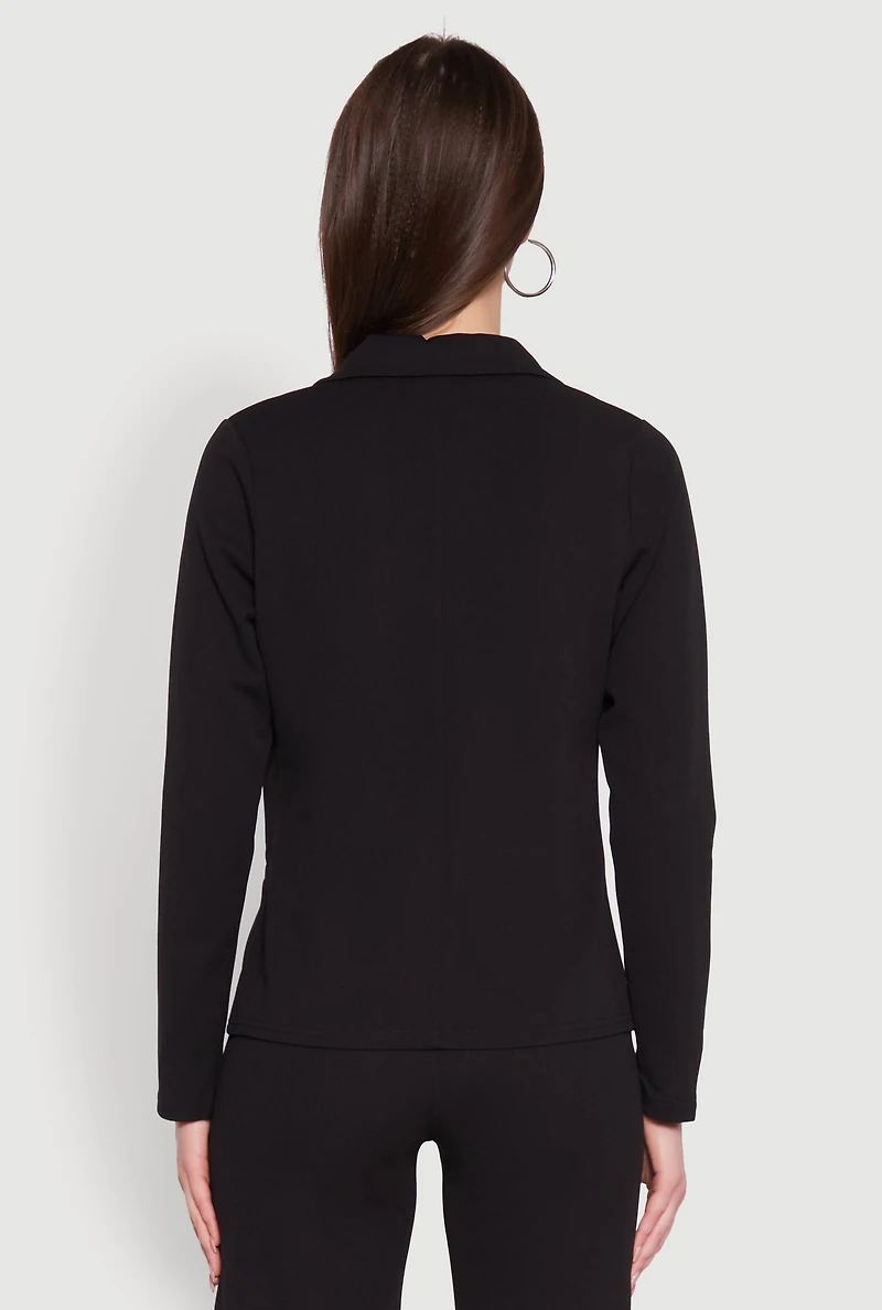 Long Sleeve Crepe Knit Open Front Blazer