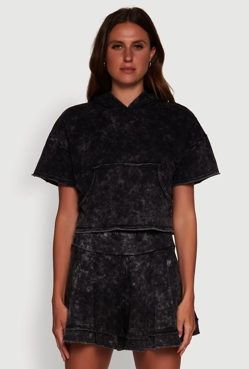 Womens Trendy Mineral Wash Oversized Hooded Sweatshirt, Black, Size M