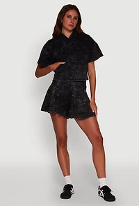 Womens Trendy Mineral Wash Ruffle Tiered High Waisted Shorts, Black, Size S