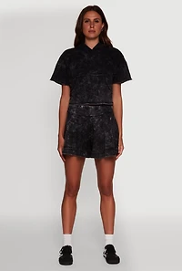 Womens Trendy Mineral Wash Ruffle Tiered High Waisted Shorts, Black, Size M