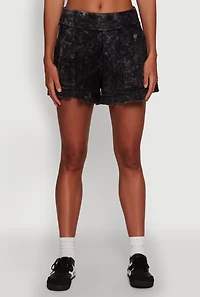 Womens Trendy Mineral Wash Ruffle Tiered High Waisted Shorts, Black, Size S